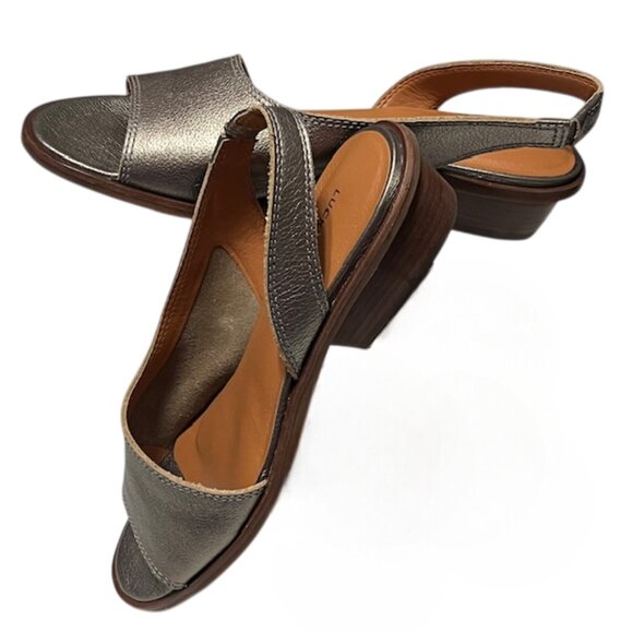 LUCKY BRAND Safello Leather d'Orsay Pewter Asymmetric Slingback Sandals  Size 9 - Picture 4 of 15